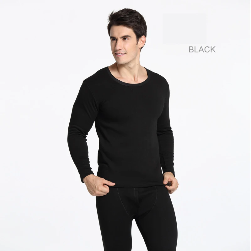 O-Black Лидер продаж, высокое качество, мужское зимнее термобелье, утолщенные флисовые Подлинные Майки, хлопок, круглый воротник, подштанники, костюмы - Цвет: O-Black
