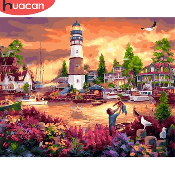 

HUACAN Paint By Number Lighthouse Drawing On Canvas HandPainted Art Gift DIY Pictures By Number Landscape Kits Home Decor