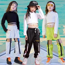 Летние костюмы для джазовых танцев; детская одежда с длинными рукавами и штаны; уличная одежда в стиле хип-хоп; современный танцевальный костюм для девочек; одежда для рейва