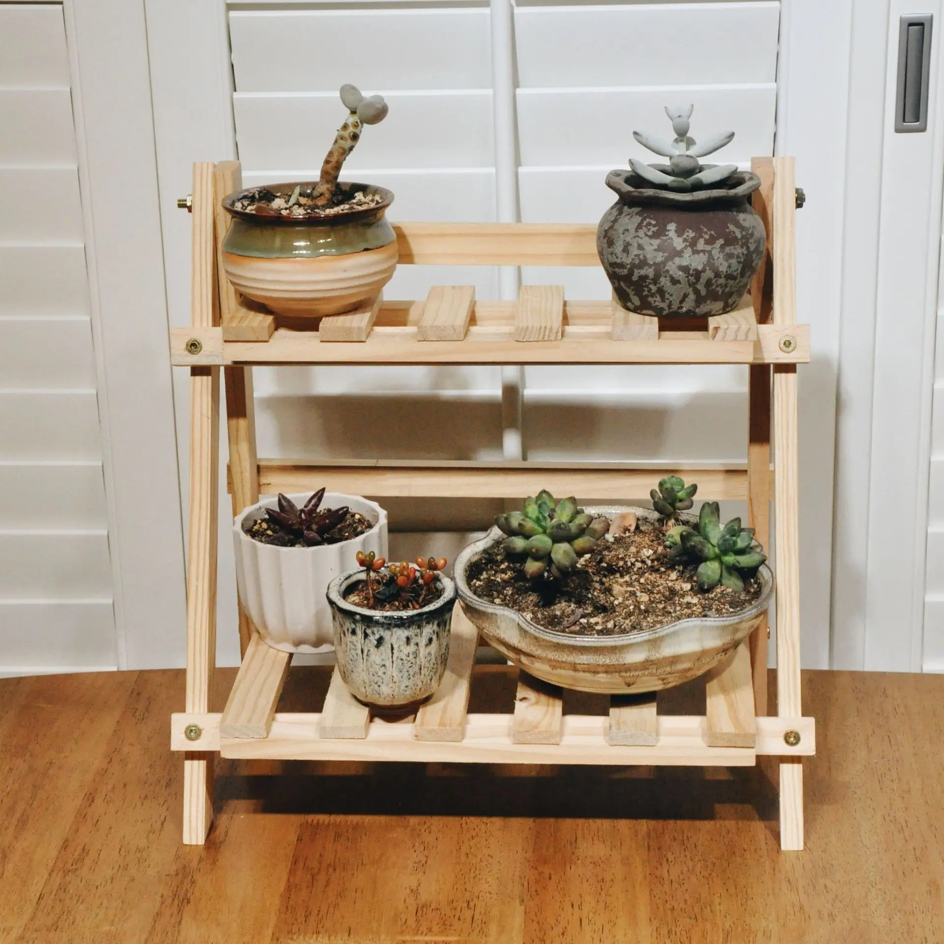 Soporte de flores para plantas Estante de exhibición de bonsái montado en  la pared, marco de escalada de madera, estantes flotantes para sala de