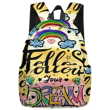 

Cartoon Rainbow Letter Picture Backpack College Students Laptop Backpack Book Bag Casual School Bag