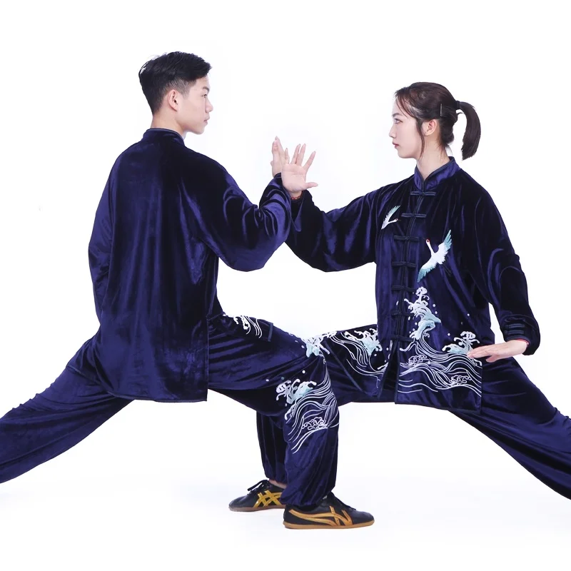 Осень Зима Tai Chi одежда бархат кунг-фу Униформа боевые искусства костюм кран