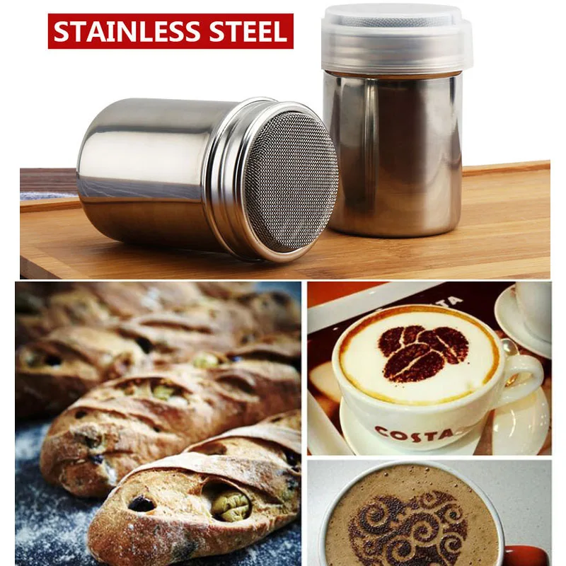 

Stainless Steel Chocolate Shaker Cocoa Flour Icing Sugar Powder Coffee Sifter Lid Shaker Cooking Tool Coffee Kitchen Accessories