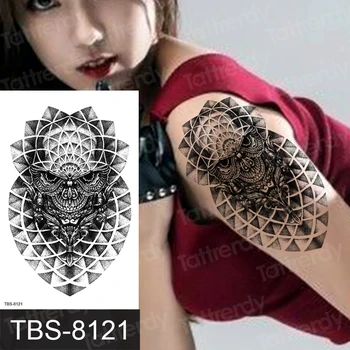 

temporary tattoo animal owl wolf tiger head tattoo sleeves arm shoulder body art stickers black henna lace pattern waterproof