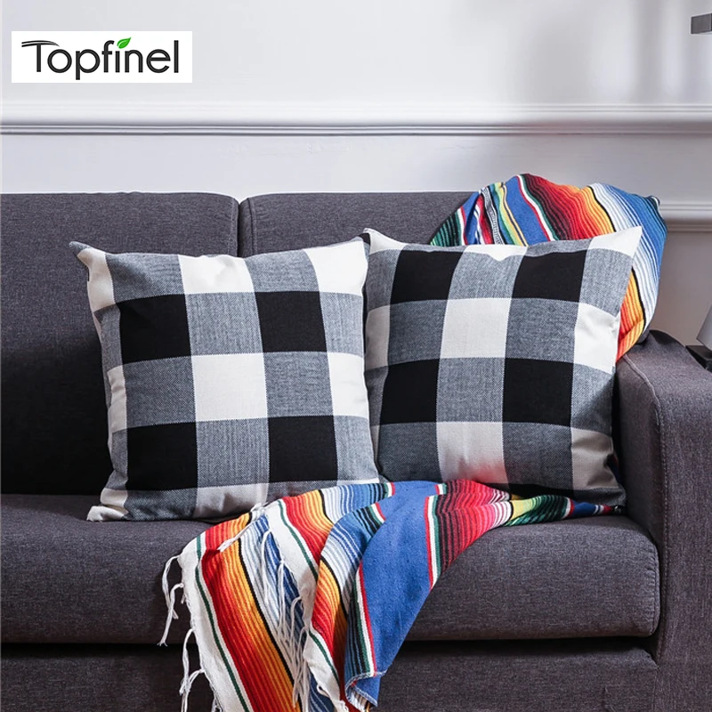 Topfinel Geometric Cushion Covers Linen Throw Pillow Case Bed Grid Classic Decorative Pillows Sofa Simple Nordic Style | Дом и сад