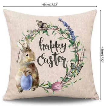 

4pcs Spring Easter Pillow Case Rabbit Bunny with Eggs Throw Cushion Cover 18in M0XD