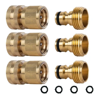 

Garden Hose Quick Connect Solid Brass Quick Connector Garden Hose Fitting Water Hose Connectors 3/4 Inch(3 Sets)