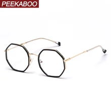 Peekaboo women blue blocking glasses octagonal big retro half metal frame male men eye glasses myopia tr90 frame polygon