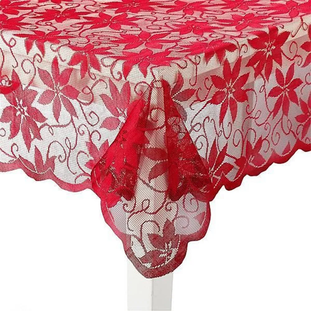 

Christmas Table Cloth Red Poinsettia Lace Fabric Tablecloth Christmas Table Cloth Holiday Dinner Parties Tabletop Decoration
