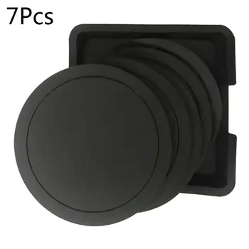 

7Pcs Non-slip Silicone Drinking Coaster Set Holder Cup Coaster Mat Set Round Coffeee Cup Mat Set Black Tabletop for Home Office