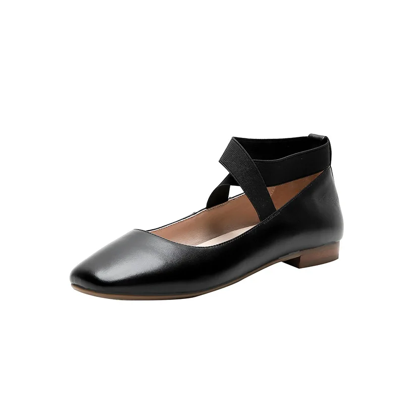 Black Donna-in/женские балетки из натуральной кожи на плоской подошве; коллекция года; сезон осень; эластичная резинка на низком каблуке; удобная повседневная красивая женская обувь - Цвет: Black