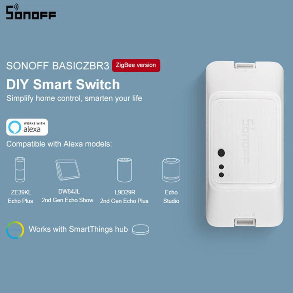 

SONOFF BASICZBR3 Zigbee DIY Smart Switch Wireless Remote Control Module Switches Works With Alexa SmartThings Hub