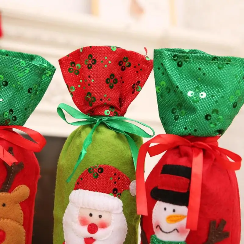 Merry Christmas нетканый чехол для бутылки вина кухонный стол с блестками Рождественская вечеринка Декор мелкая пыль Чехлы для бутилок вина