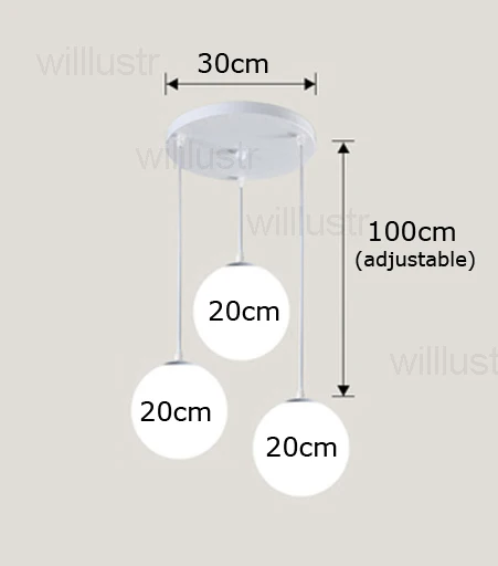 Подвеска в виде стеклянного шара, светильник, отель, офис, ресторан, кафе, спальня, столовая, молочно-белый шар, круглый подвесной светильник s - Цвет корпуса: R20cm x 3