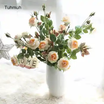 

6 Heads Artificial Rose Branch Flowers Silk Simulation Roses Fake Flower for Home Wedding Decoration Vase Arrangement 8pcs