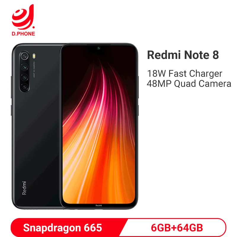 Xiaomi Redmi Note 8 с глобальной прошивкой, 6 ГБ, 64 ГБ, восьмиядерный смартфон Snapdragon 665, четырехъядерный смартфон 48MP, мобильный телефон 6,3 дюйма, 4000 мАч, 18 Вт