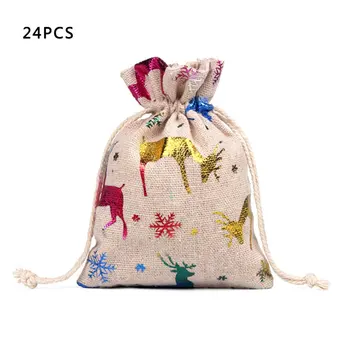 

24pcs Decorative and Hanging Small Cloth Bags Advent Calendar Christmas Cotton Linen Bag Set Christmas Gift Bag