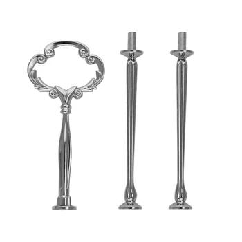 

5set 2 3 Tier Cake Plate Stand Heavy Metal Center Handle Fitting Hardware Rod Shape:Ornate Victoriana Color:Silver Amount:5 Sets