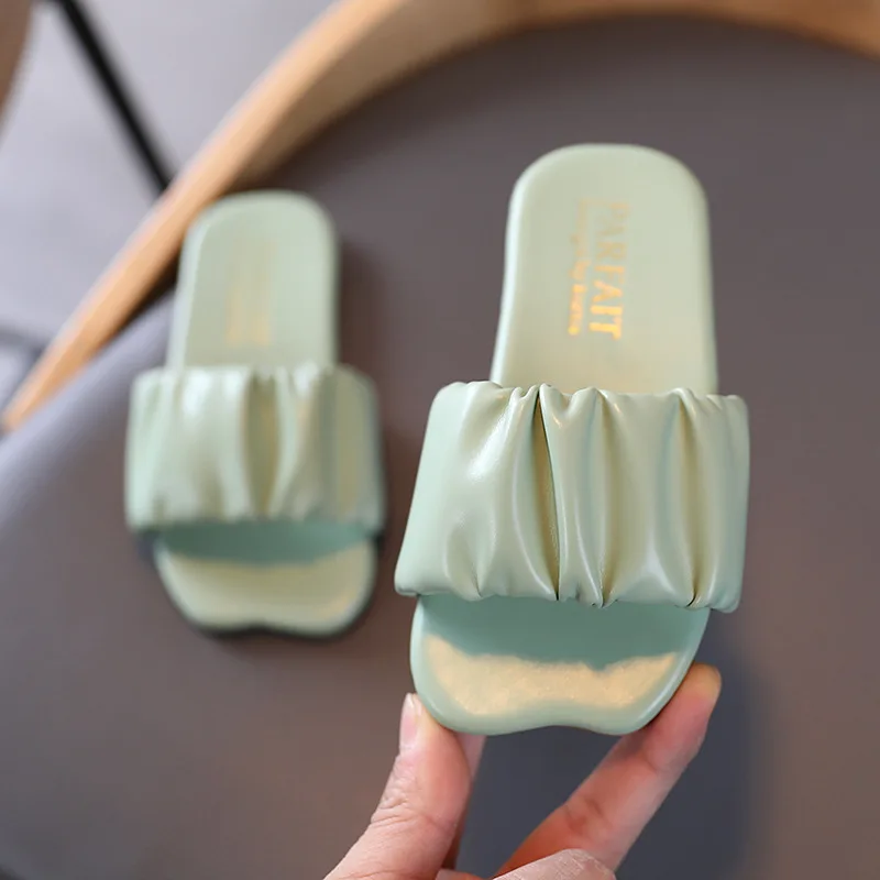 Sandalias de verano para niñas, chanclas plisadas con volantes, de princesa, para baño, natación, interior y exterior