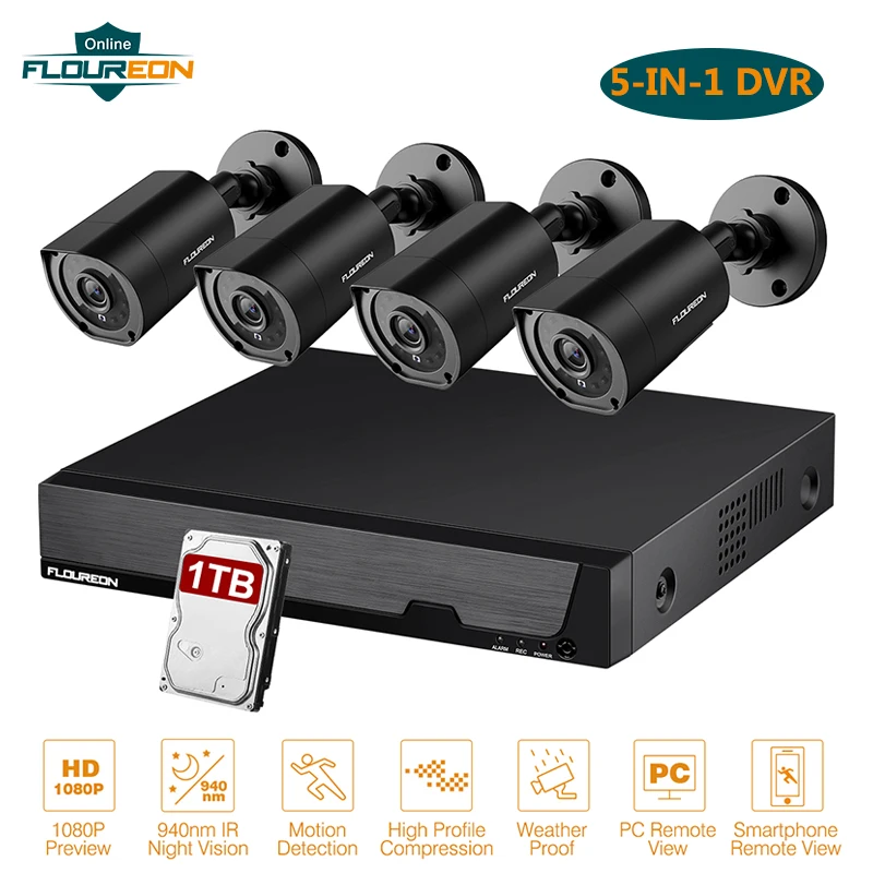 

FLOUREON 8CH 1080N DVR CCTV Kit 4pcs 1080P 2.0MP Weatherproof Security CCTV Cameras Video Surveillance System Motion Detection