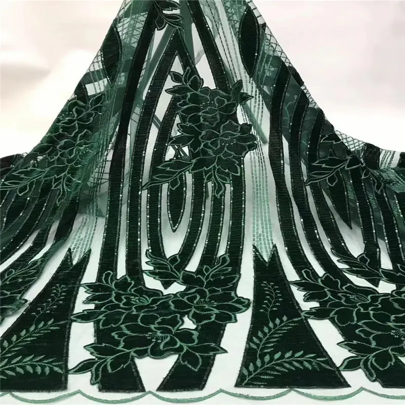 

2019 Nigeria Latest Design Velvet Lace Fabric 5 Yards/Piece High Quality African Lace With Color Sequins For Party Dress