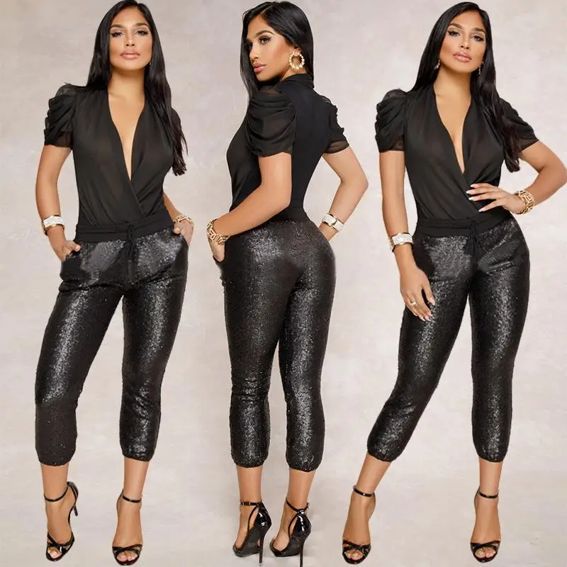 

Sexy Night Club Party Pants Women Autumn Black Trousers Sequined Pencil Pants Fashion Ladies New Arrival 2019 Sale Items 11.11
