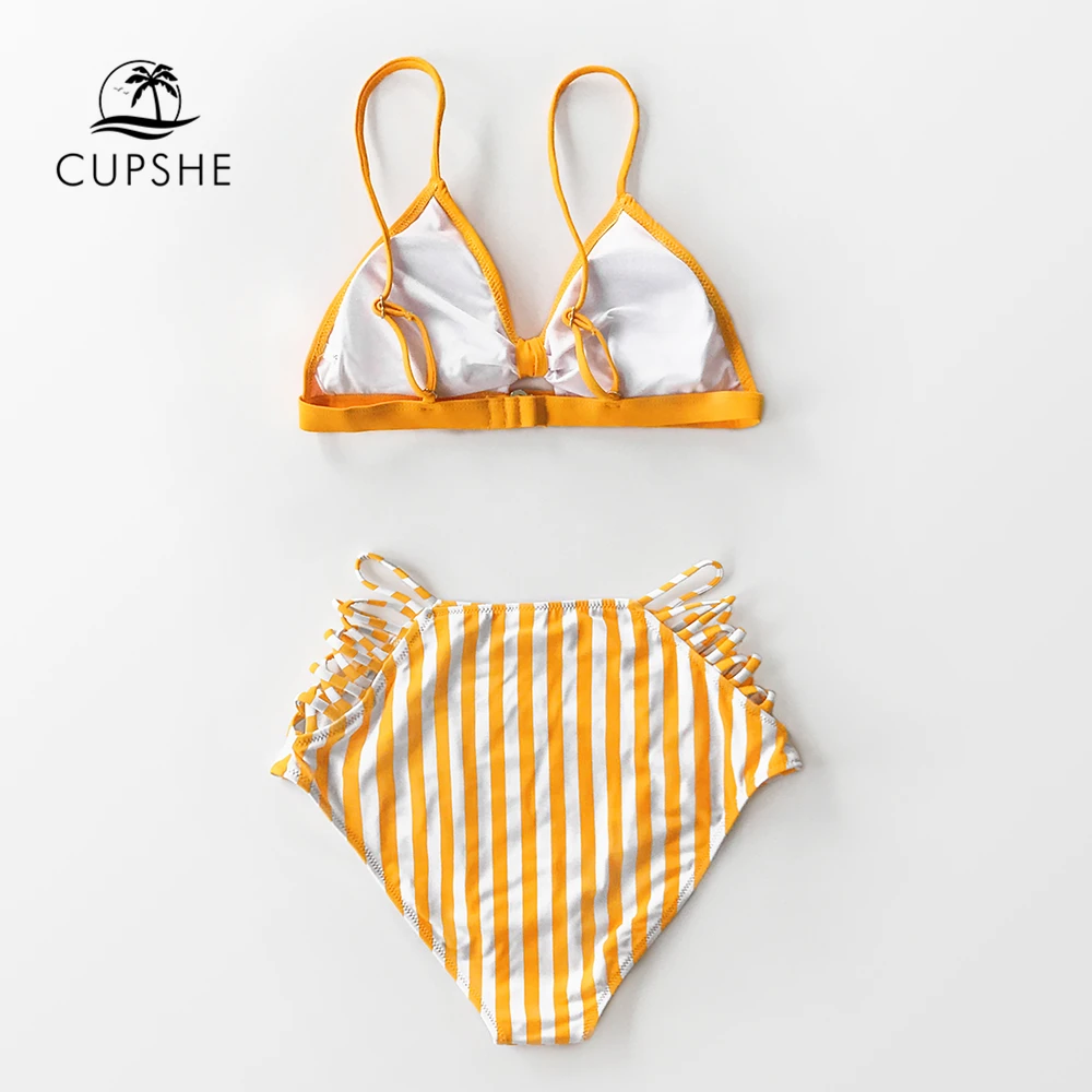 CUPSHE, оранжевые комплекты бикини на бретельках с высокой талией, сексуальный купальник с бантиком и вырезами, два предмета, купальник для женщин,, пляжный купальный костюм