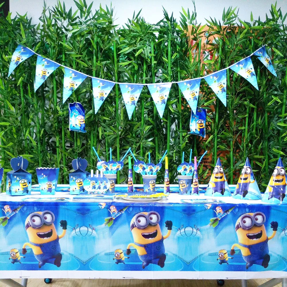 

82pcs Minions Party Banner kids birthday party supplies disposable party tablecloth cups plates banner baby shower favors decor