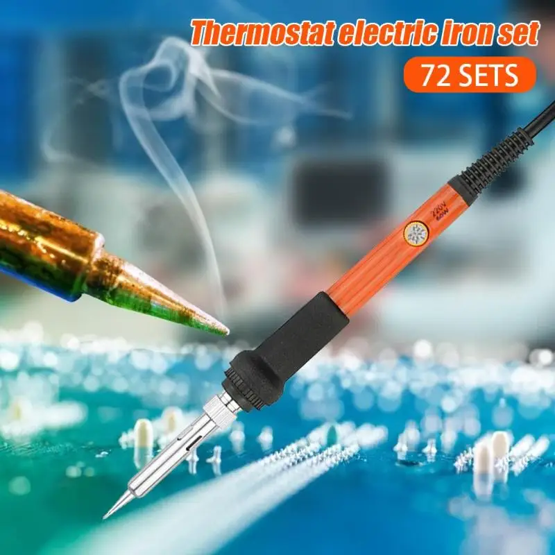 72pcs Adjustable Temperature Electric Soldering Iron Burning Welding Kits New 220V 110V 60W Welding Solder Rework Station Tool