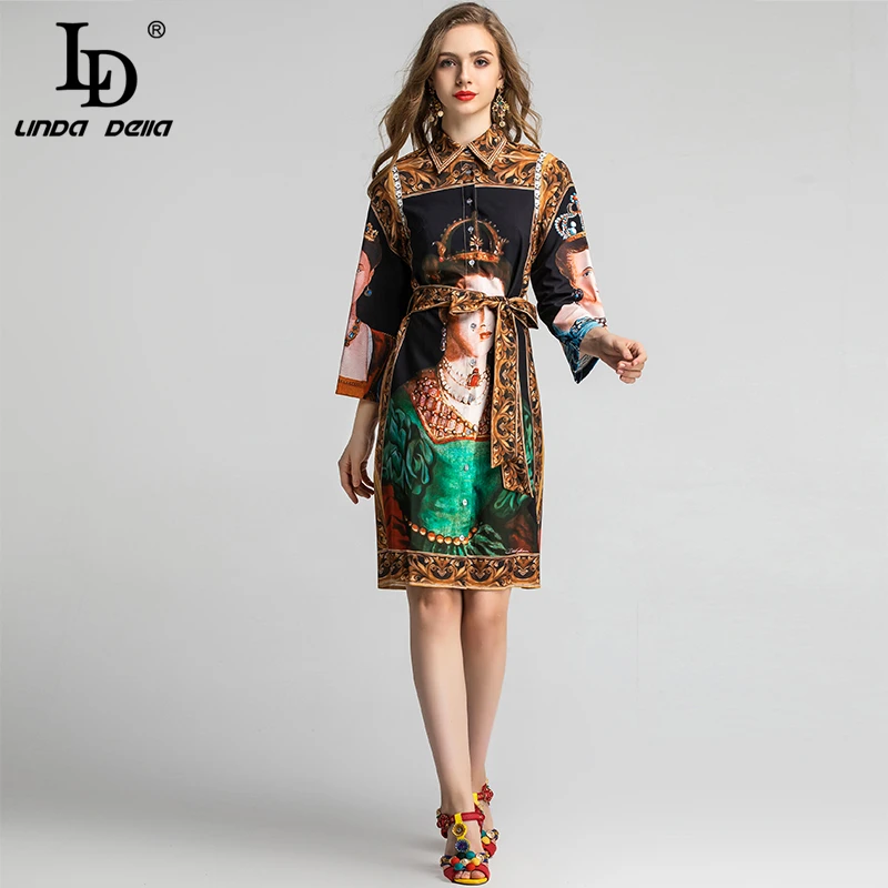 Женское платье-рубашка LD LINDA DELLA винтажное свободное платье с длинным рукавом и