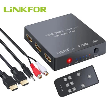 

LiNKFOR 4K 3D 1080P PIP HDMI Switch with Audio Extractor Converter Analog Optical Toslink SPDIF Output With IR Remote Control