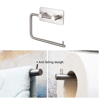 

Horizontal Wall Mount Paper Holder Rustproof Easy Install Adhesive Kitchen Silver Home Tissue Roll Stainless Steel Punch Free