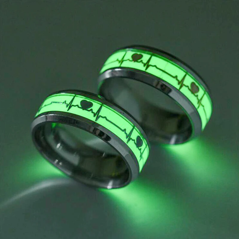 Anillo de dedo luminoso de acero inoxidable para hombre y mujer, accesorios de regalo de joyería, brillan en la oscuridad, corazón, alianzas de boda