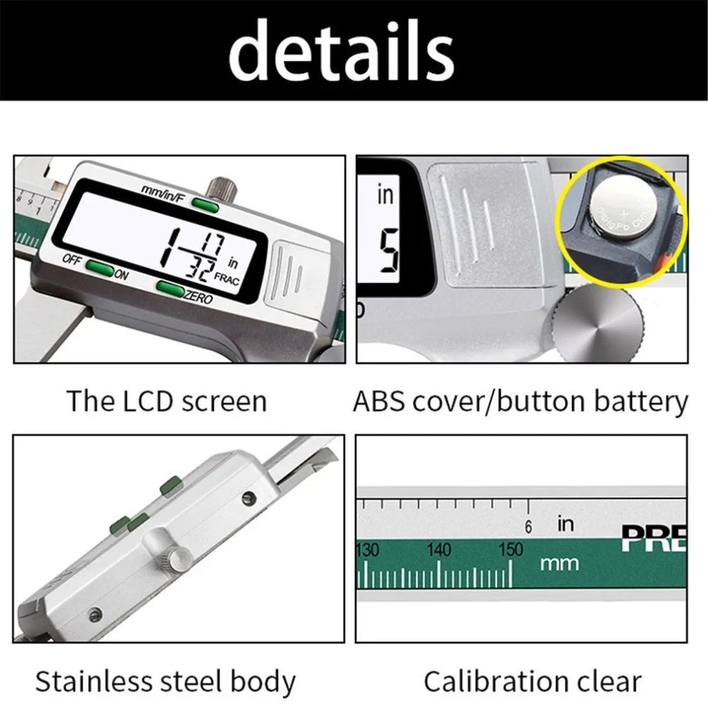 150 мм/6 дюймов прецизионный электронный цифровой lcd штангенциркуль Инструмент Линейка измерительные инструменты Калибр нержавеющая сталь
