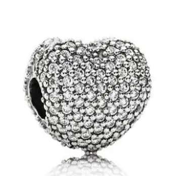 

Genuine 925 Sterling Silver Sparkling Heart Clip Charm Fit Original Pandora Beads Bracelet & Necklace Women Fine Jewelry