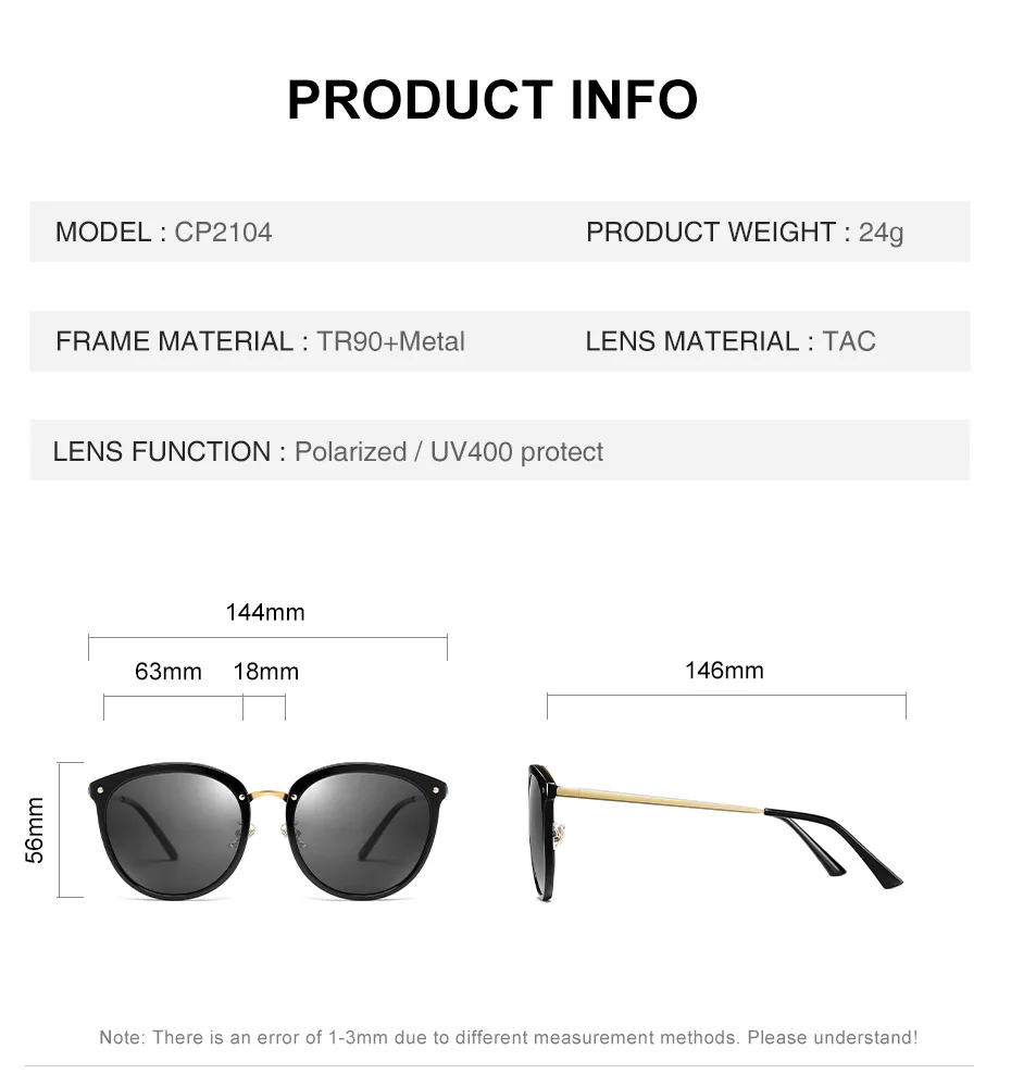 CAPONI Cat Eye Sun Glasses Women Luxury Brand Designer Girl's Sunglasses Fashion Style Polarized Sun Shades For Women CP2104 round sunglasses