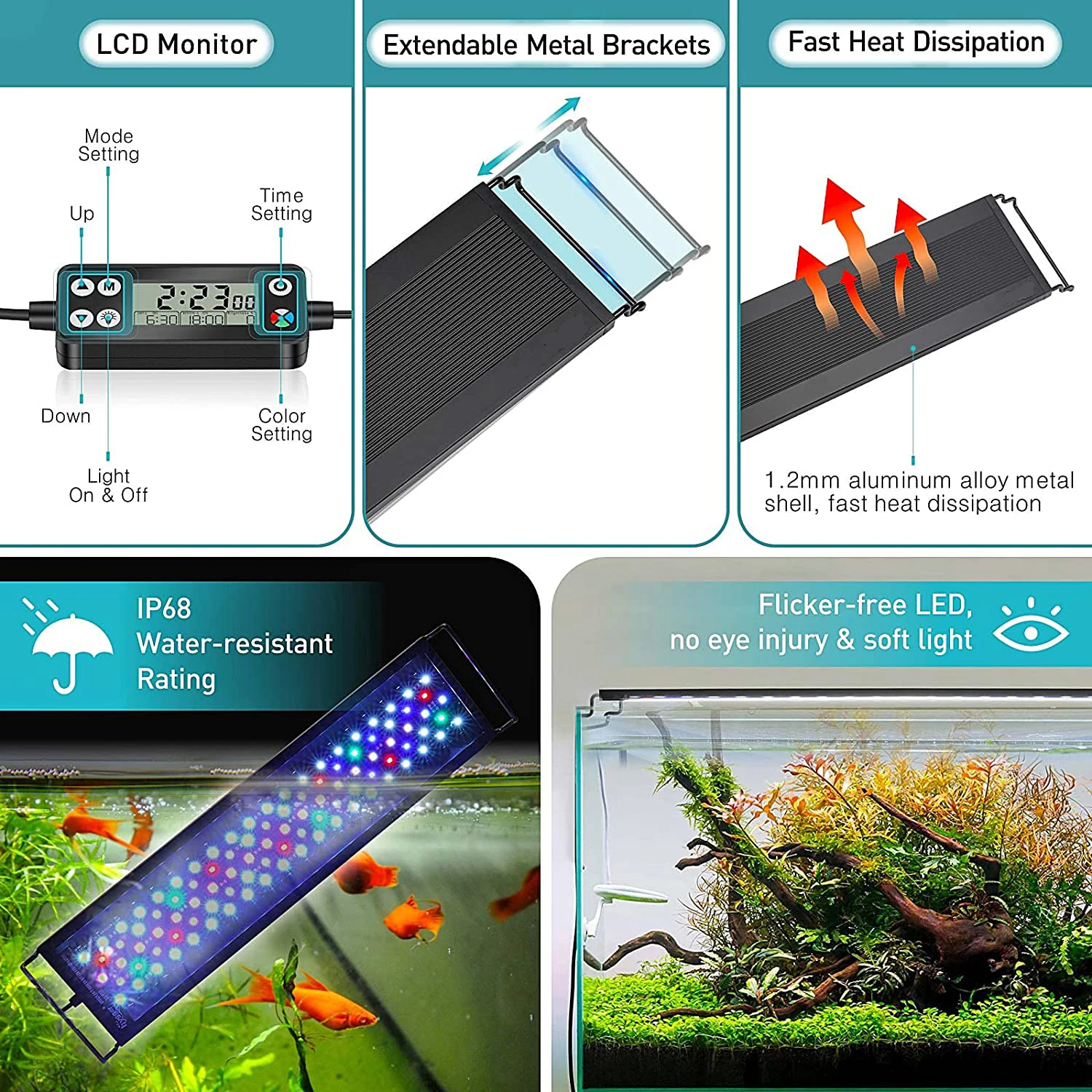 Lumières d'aquarium LED submersibles, avec minuterie automatique allumée /  désactivée