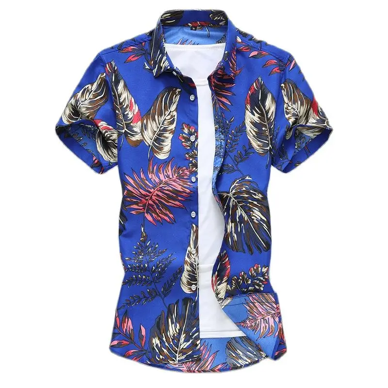 Men Cotton Casual Shirt Summer Print Short Sleeved Single Breasted Lapel S-5XL 6XL