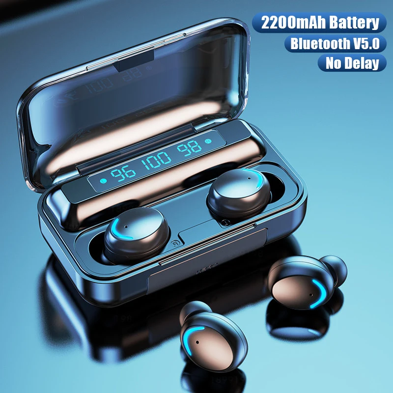 F9 TWS Bluetooth V5 0 Headphoen Earbuds With Microphone 2000mAh Wireless Waterproof Sports Headset Touch Control Noise Canceling