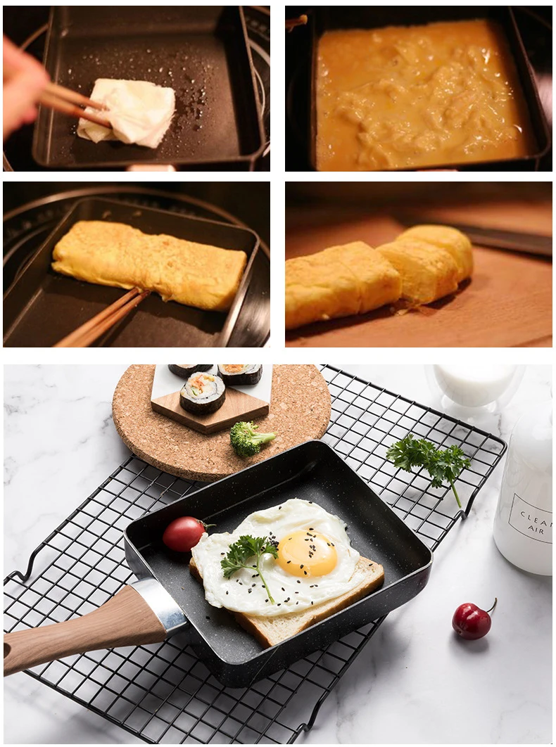 Frying Pan Tamagoyaki Omelette Black Non-stick Pan Fry Egg Pan Pancake Kitchen Pot Use for Gas Cooker