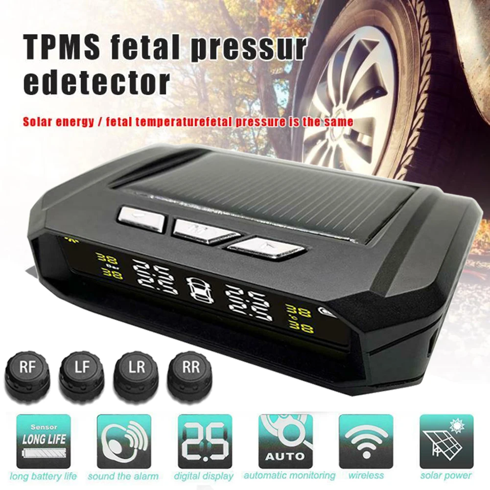 

Wireless Solar TPMS LCD Car Tire Tyre Pressure Monitor System + 4 External Sensor