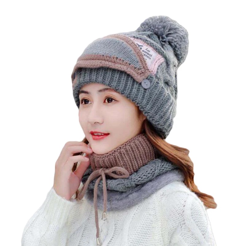 Women's Winter Scarf Hat Sets Hats Knitted Face Protection Mask 3 Pieces Set Balaclava Skullies Beanies Ski Beanie Warm Thick