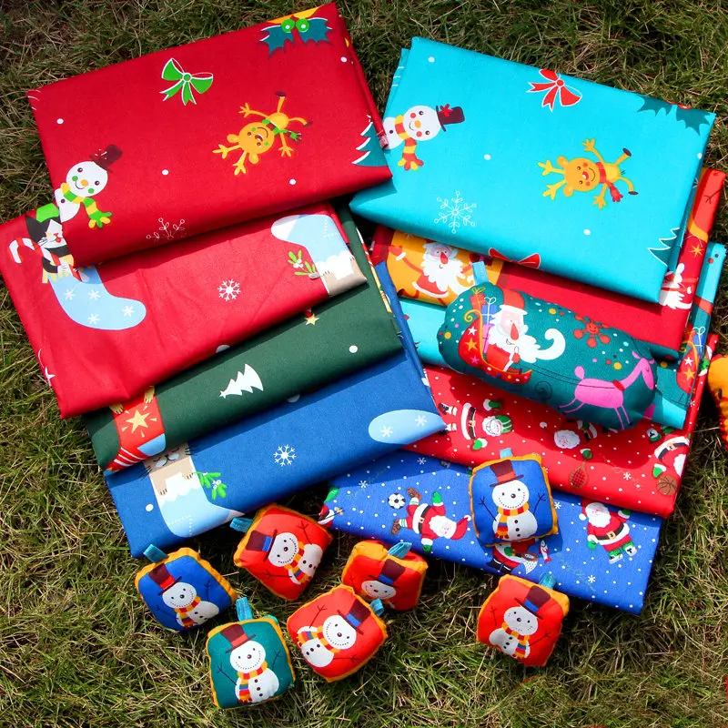 Joy Christmas Печатный узор саржевая хлопковая ткань зеленый красный синий ручная