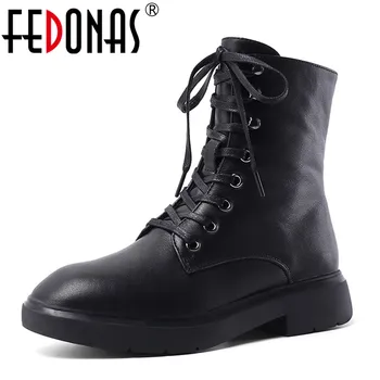 

FEDONAS Newest Winter Punk Snow Boots Women Genuine Cow Leather Motorcycle Boots Party Casual Shoes Woman Hight Heels Ankle Boot