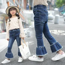 Весенние брюки средней и большой длины для девочек детские джинсы эластичные брюки для девочек