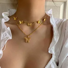 European and American fashion butterfly necklace with multi-layer butterfly clavicle chain necklace set for women wholesale 1pc fashion butterfly necklace women necklaces chic accessories multi layer butterfly clavicle chain choker exquisite pendant