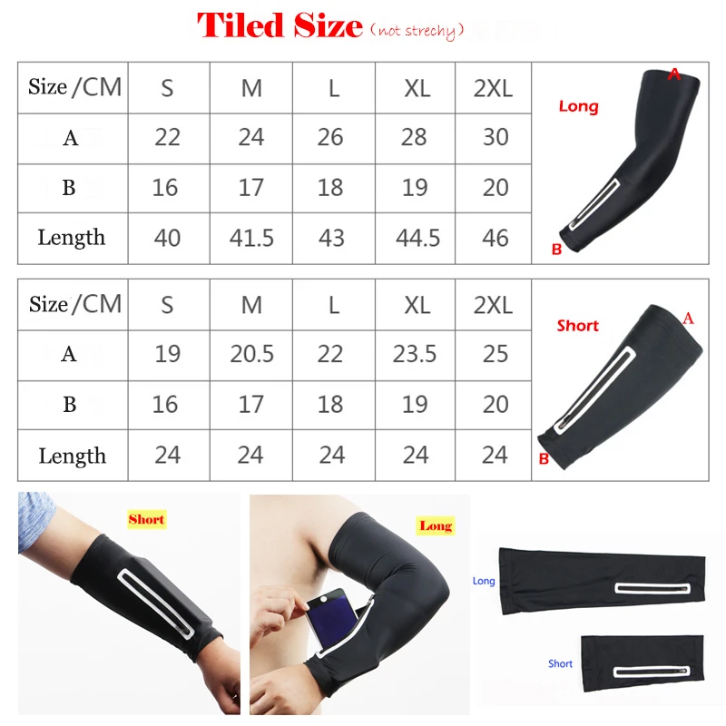 Short/Long Version Sport Arm Warmers Phone Bag for Fishing Climbing Hiking Fitness Running Cycling Arm Sleeve with Zipper Pocket 4