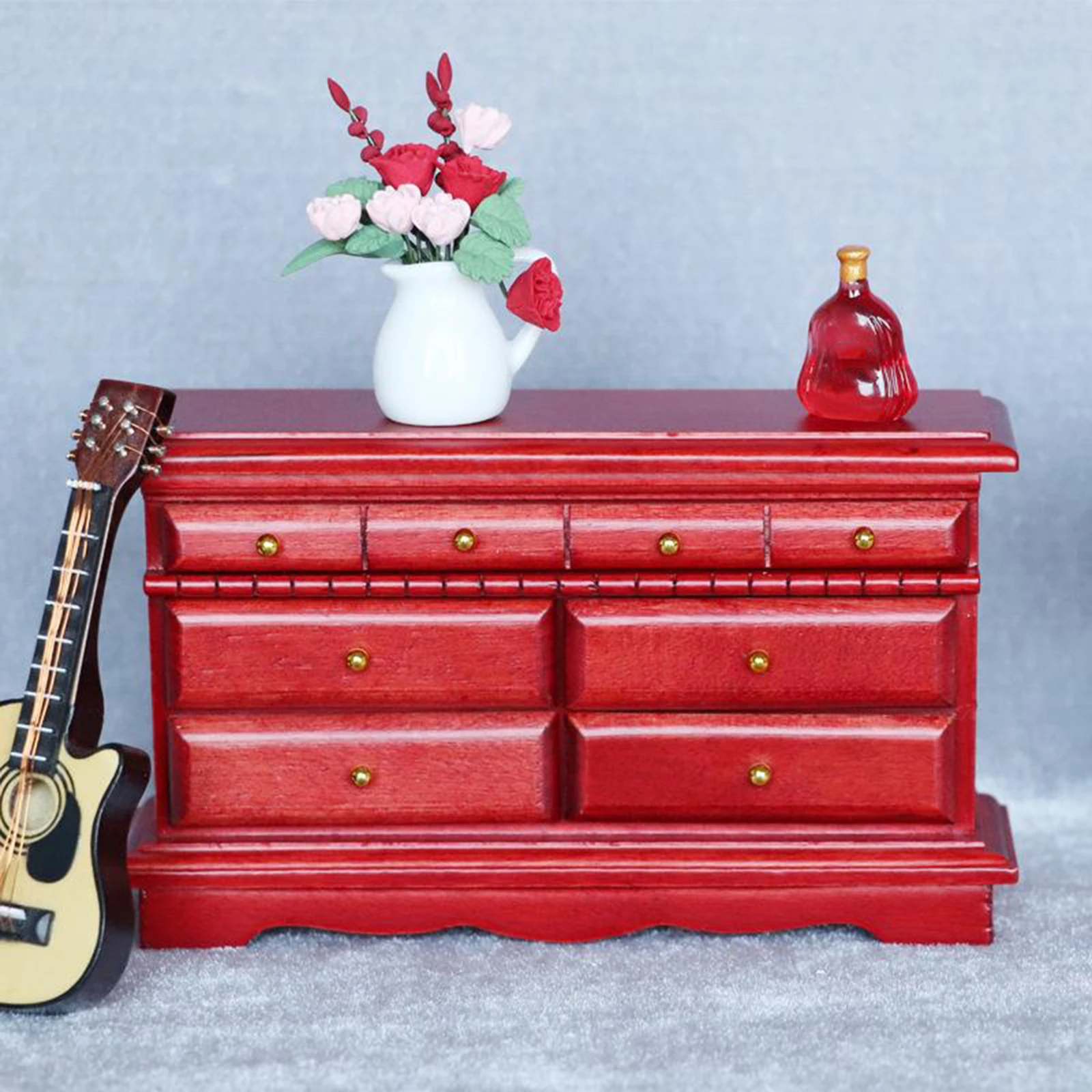 Solid Wood Small Cabinet 8 Drawer Living Room Furniture 1/12 Dollhouse Decor
