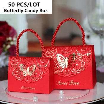 

50pcs/lot Butterfly Portable Party Candy Boxes S/M/L Baby Shower Gift Boxes wedding party favor box Candy Valentine's gift boxes