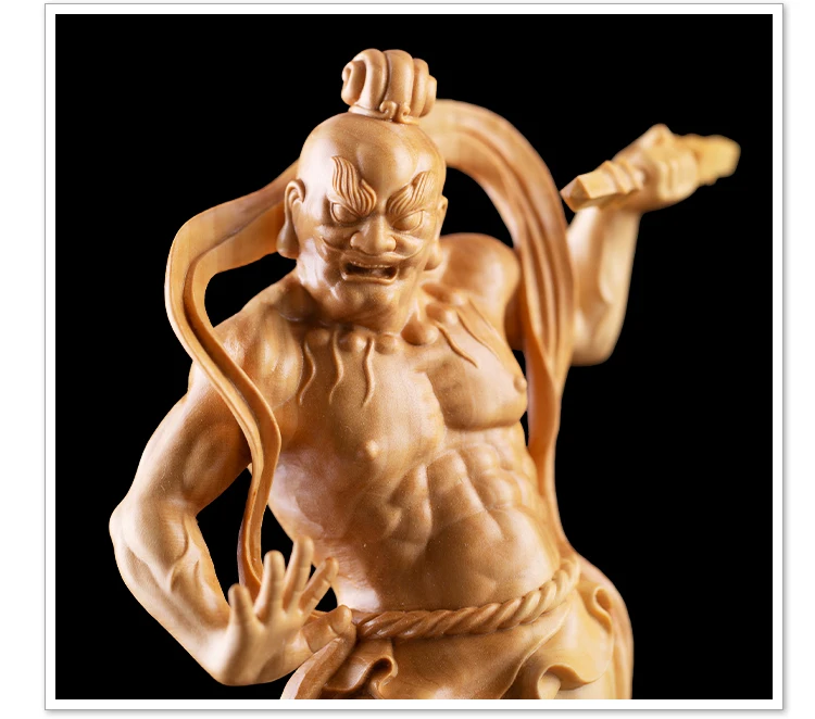 2PCS 20cm Door God Wood Buddha Statue Chinese Heng Ha Two God Boxwood Feng Shui Wood Sculpture Home Decor